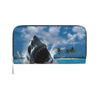 WSHFFILO Ocean Shark Printed Leather Hand Wallet Long Clutch Leather Wallet