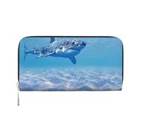 WSHFFILO Ocean Sharks Printed Leather Hand Wallet Long Clutch Leather Wallet