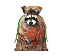WSHFFILO Raccoon in The Fall Tree Hole printed Gift wrapping bag Jute Drawstring Gift Bag