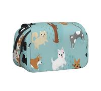 WSHFFILO Raining Cats & Dogs Printed Double Clamshell Pen Case Pencil Pouch Portable Stationery Bag