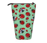WSHFFILO Red Ladybugs On A Blue Background Printed Pencil Telescopic Expandable Pen Pouch