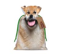 WSHFFILO Smiling Shiba Inu printed Bag Jute Drawstring Gift Bag