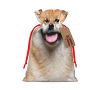 WSHFFILO Smiling Shiba Inu printed Bag Jute Drawstring Gift Bag