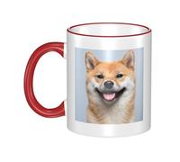 WSHFFILO Smiling Shiba Inu Printed Ceramic Mug with Coloured Edging Drinking Cup Coffee Mug
