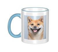 WSHFFILO Smiling Shiba Inu Printed Ceramic Mug with Coloured Edging Drinking Cup Coffee Mug