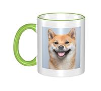 WSHFFILO Smiling Shiba Inu Printed Ceramic Mug with Coloured Edging Drinking Cup Coffee Mug