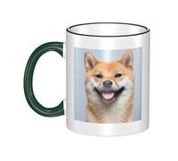 WSHFFILO Smiling Shiba Inu Printed Ceramic Mug with Coloured Edging Drinking Cup Coffee Mug