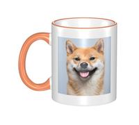 WSHFFILO Smiling Shiba Inu Printed Ceramic Mug with Coloured Edging Drinking Cup Coffee Mug