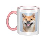 WSHFFILO Smiling Shiba Inu Printed Ceramic Mug with Coloured Edging Drinking Cup Coffee Mug