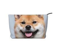 WSHFFILO Smiling Shiba Inu Printed Corduroy Makeup Bag Travel Toiletry Bag Cosmetic Bag Clutch Bag