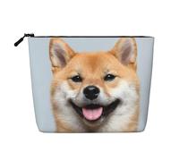 WSHFFILO Smiling Shiba Inu Printed Fake Hemp Makeup Bag Travel Toiletry Bag Cosmetic Bag Clutch Bag