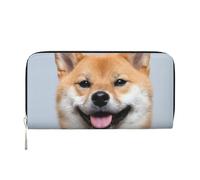 WSHFFILO Smiling Shiba Inu Printed Leather Hand Wallet Long Clutch Leather Wallet