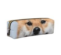 WSHFFILO Smiling Shiba Inu Printed Leather Pencil Case Pencil Pouch
