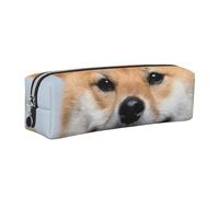 WSHFFILO Smiling Shiba Inu Printed Leather Pencil Case Pencil Pouch