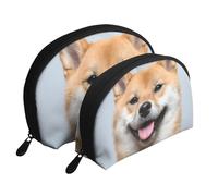 WSHFFILO Smiling Shiba Inu Printed Portable Bags Clutch Pouch Makeup Bag