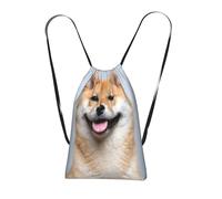 WSHFFILO Smiling Shiba Inu printed Storage bag with a drawstring backpack Drawstring strap pack Gym Bag