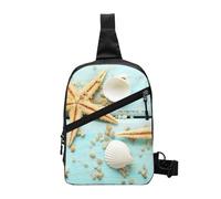 WSHFFILO Starfish Shell Blue Wood on Beach Scenery printed Chest package Sling Backpack