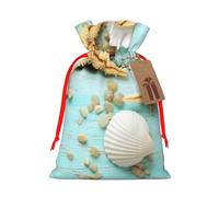 WSHFFILO Starfish Shell Blue Wood on Beach Scenery printed Gift Packaging Bag Jute Drawstring Gift Bag
