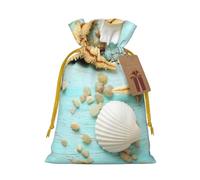 WSHFFILO Starfish Shell Blue Wood on Beach Scenery printed Gift Packaging Bag Jute Drawstring Gift Bag