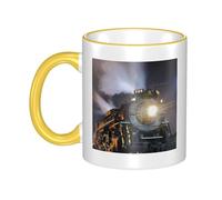 WSHFFILO Steam Train Printed Ceramic Mug with Coloured Edging Drinking Cup Coffee Mug