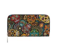 WSHFFILO Sugar Skulls Print Printed Leather Hand Wallet Long Clutch Leather Wallet
