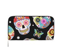WSHFFILO Sugar Skulls Printed Leather Hand Wallet Long Clutch Leather Wallet