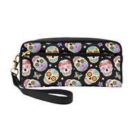 WSHFFILO Sugar Skulls Printed Pencil Case Small Makeup Bag Portable Stationery Pouch