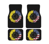 WSHFFILO Sunflower American Flag printed Car Floor Mat Set of Four Anti-Slip Car Floor Mats
