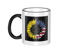 WSHFFILO Sunflower American Flag Printed Ceramic Mug with Coloured Edging Drinking Cup Coffee Mug