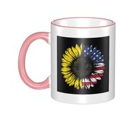WSHFFILO Sunflower American Flag Printed Ceramic Mug with Coloured Edging Drinking Cup Coffee Mug