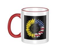 WSHFFILO Sunflower American Flag Printed Ceramic Mug with Coloured Edging Drinking Cup Coffee Mug