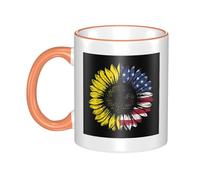 WSHFFILO Sunflower American Flag Printed Ceramic Mug with Coloured Edging Drinking Cup Coffee Mug