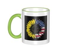WSHFFILO Sunflower American Flag Printed Ceramic Mug with Coloured Edging Drinking Cup Coffee Mug