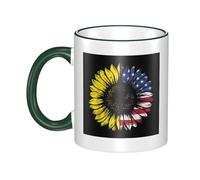 WSHFFILO Sunflower American Flag Printed Ceramic Mug with Coloured Edging Drinking Cup Coffee Mug