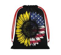 WSHFFILO Sunflower American Flag printed Drawstring Gift Bag Decoration Gift Wrap Bags