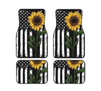 WSHFFILO Sunflower And American Flag printed Car Floor Mat Set of Four Anti-Slip Car Floor Mats