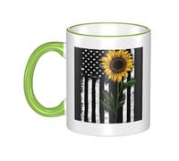 WSHFFILO Sunflower and American Flag Printed Ceramic Mug with Coloured Edging Drinking Cup Coffee Mug
