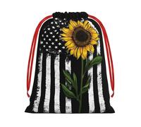WSHFFILO Sunflower And American Flag printed Drawstring Gift Bag Decoration Gift Wrap Bags