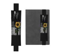 WSHFFILO Sunflower and American Flag Printed Leather Pen Holder Bookmark Pencil Case