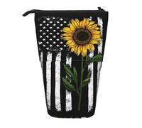 WSHFFILO Sunflower and American Flag Printed Pencil Telescopic Expandable Pen Pouch