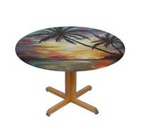 WSHFFILO Tropical Sunset printed Oxford fabric round tablecloth Elastic Table Protector