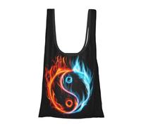 WSHFFILO Water and Fire Tai Chi printed Fold eco-friendly shopping bag Portable tote storage bag