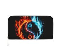 WSHFFILO Water and Fire Tai Chi Printed Leather Hand Wallet Long Clutch Leather Wallet