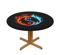 WSHFFILO Water and Fire Tai Chi printed Oxford fabric round tablecloth Elastic Table Protector
