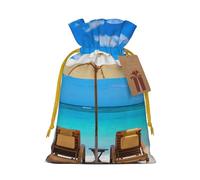 WSHFFILO White Beach Tropical sea printed Bag Jute Drawstring Gift Bag