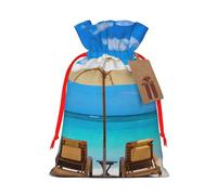 WSHFFILO White Beach Tropical sea printed Bag Jute Drawstring Gift Bag