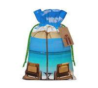 WSHFFILO White Beach Tropical sea printed Bag Jute Drawstring Gift Bag