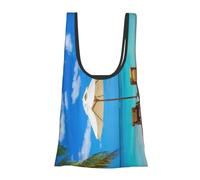 WSHFFILO White Beach Tropical sea printed Fold eco-friendly shopping bag Portable tote storage bag
