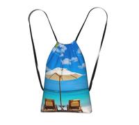 WSHFFILO White Beach Tropical sea printed Storage bag with a drawstring backpack Drawstring strap pack Gym Bag