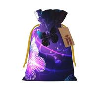 WSHFFILO White Purple Butterflies printed Bag Jute Drawstring Gift Bag